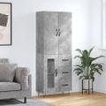 vidaXL Vysoká skrinka betónová sivá 69,5x34x180 cm spracované drevo