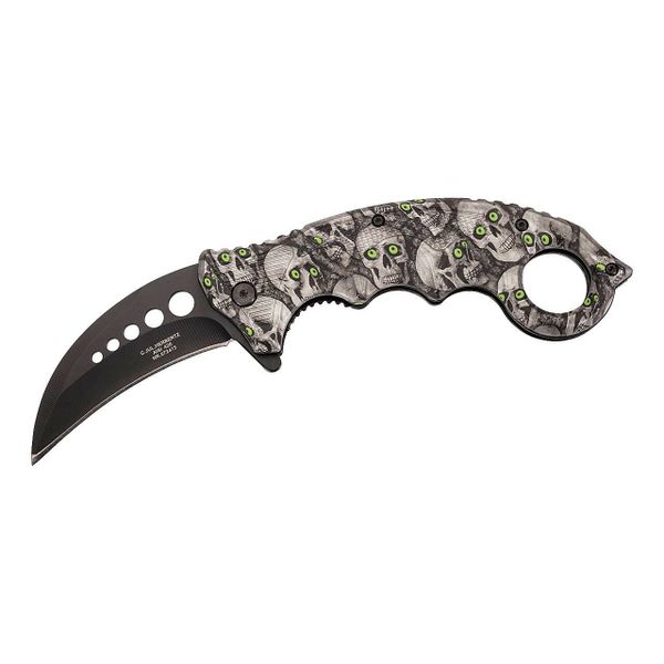 Herbertz 572413 vreckový karambit 7,3 cm, polymér, motív lebiek
