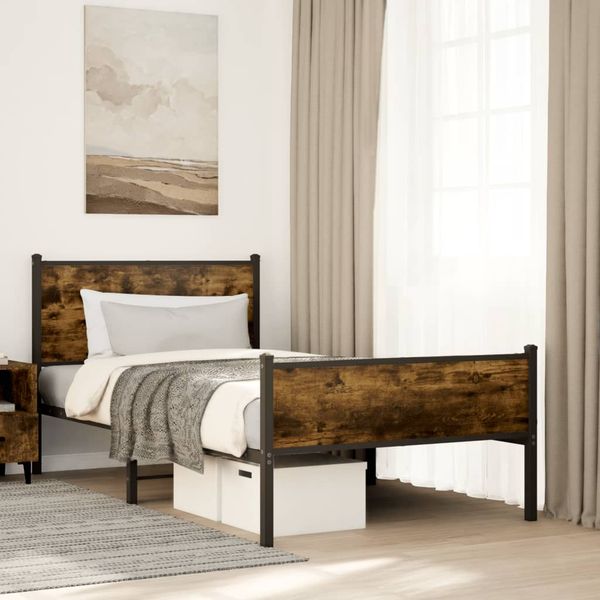 vidaXL Kovový posteľný rám bez matraca dymový dub 100x200 cm