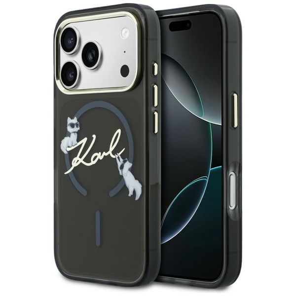 Obal Karl Lagerfeld pre iPhone 17 Pro 6,3" IML Choupettes Karl Script Logo MagSafe čierny