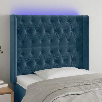 vidaXL Čelo postele s LED tmavomodré 103x16x118/128 cm zamat