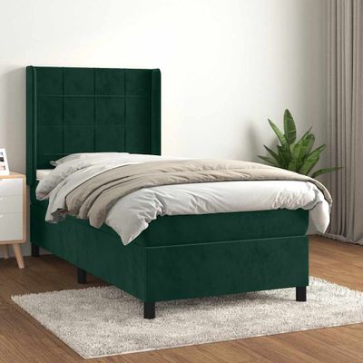 vidaXL Posteľný rám boxsping s matracom tmavozelený 90x200 cm zamat