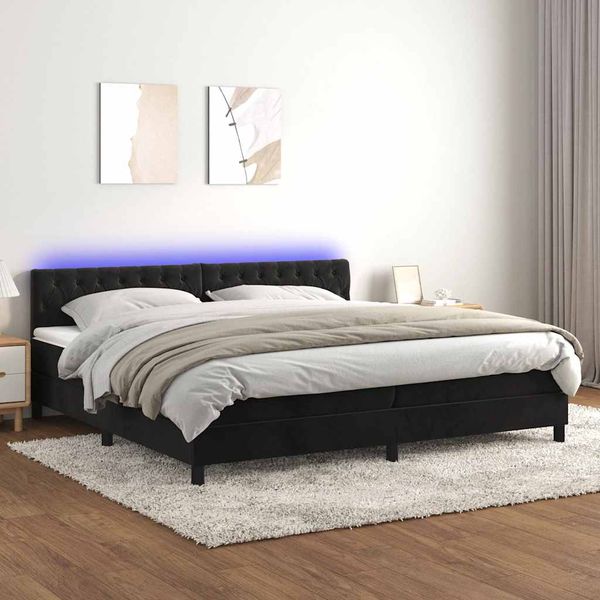 vidaXL Posteľ boxsping s matracom a LED čierna 200x200 cm zamat