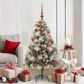 vidaXL Umelý vianočný stromček Zelená a biela 150 cm PVC, kov a plast