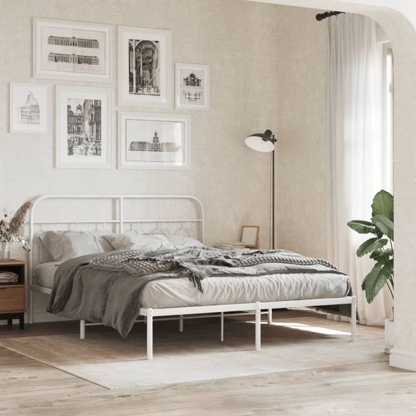 vidaXL Kovový rám postele s čelom biely 150x200 cm