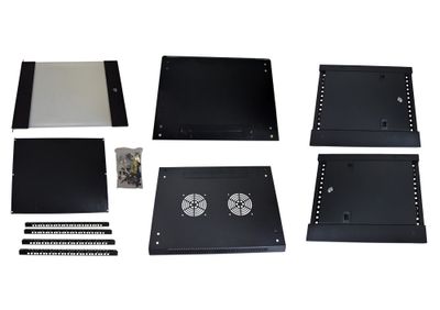 RACK 19" nástenný ZETA 9U 600x450 RAL9004, dvere sklo na samozostavenie, čierny