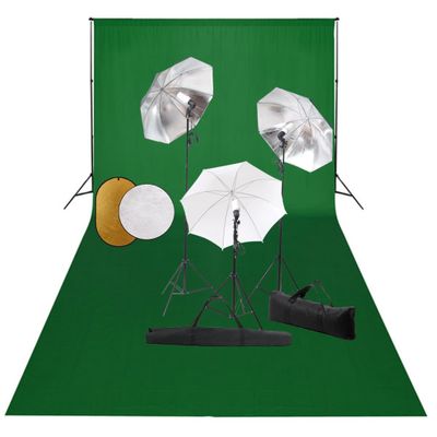 vidaXL Fotografické vybavenie s lampami, dáždnikmi, pozadím a reflektorom