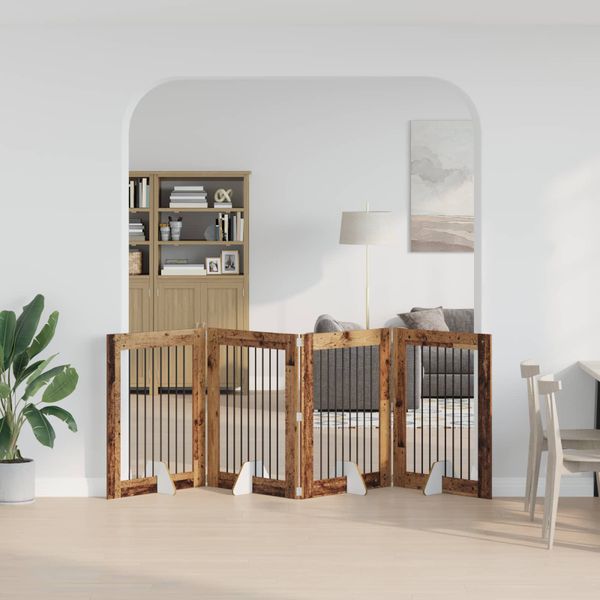 vidaXL Skladacia psia brána so stojanmi 4 ks Staré drevo 321 cm