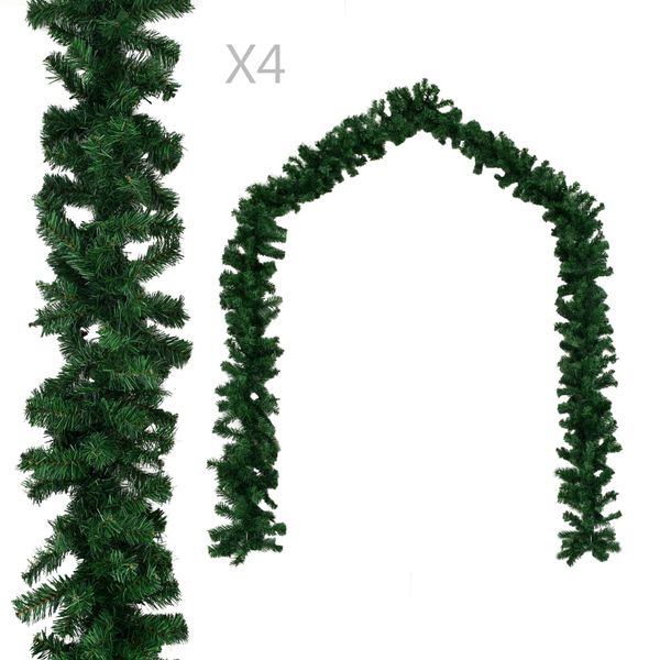 vidaXL Vianočné girlandy 4 ks, zelené 270 cm, PVC