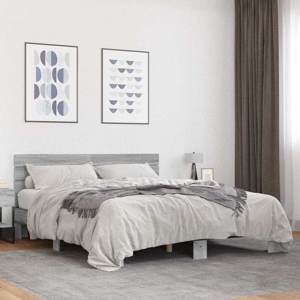 vidaXL Posteľný rám sivý sonoma 160x200 cm kompozitné drevo a kov