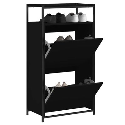 vidaXL Botník čierny 60x34x112 cm kompozitné drevo