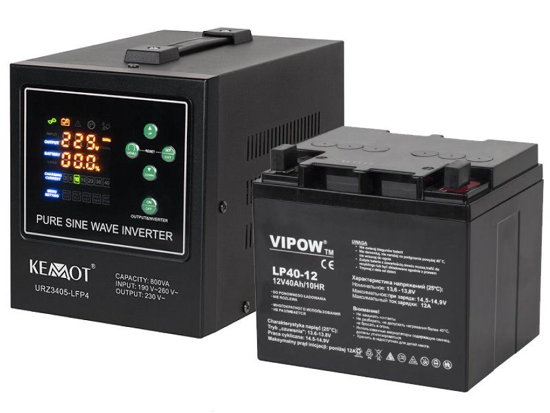 Zdroj záložný KEMOT PROsinus 800 URZ3405-LFP 500 W 12 V + BATERIE