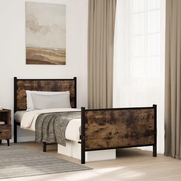 vidaXL Kovový posteľný rám bez matraca, tmavý dub 90x190 cm