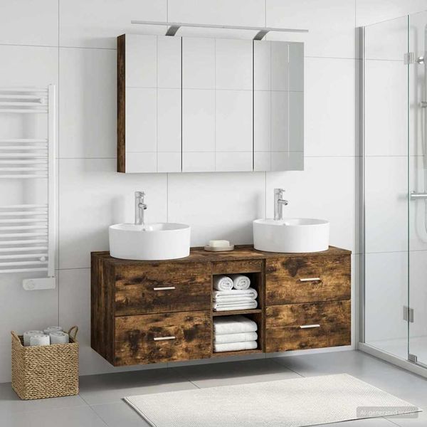 vidaXL Sada kúpeľňového nábytku 4 pcs Dymový dub