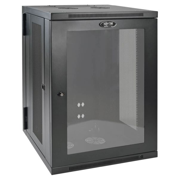 Skriňa SmartRack 18U, Š=600mm, Hl=550mm, hĺbka pre prepínače, presklené dvere, montáž na stenu