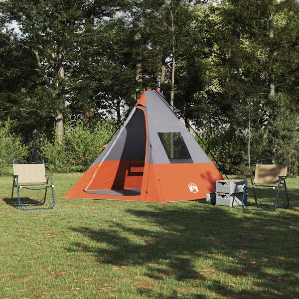 vidaXL Tipi stan so strechou Šedá a oranžová 383 x 338 x 217 cm taft