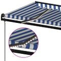 vidaXL Automatická markíza, LED a senzor vetra 400x300 cm, modrá/biela