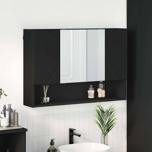 vidaXL Zrkadlová skrinka Čierna 80 x 17 x 55 cm Kompozitné drevo