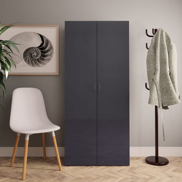 vidaXL Skrinka na topánky, lesklá sivá 80x35,5x180cm, kompozitné drevo