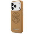Puzdro Karl Lagerfeld Magsafe PU s okrúhlym logom Karl, kovovými tlačidlami fotoaparátu a logom pre iPhone 17 Pro Max hnedé