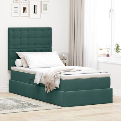 vidaXL Postel s úložným prostorem a matrací Tmavozelená 100 x 200 cm