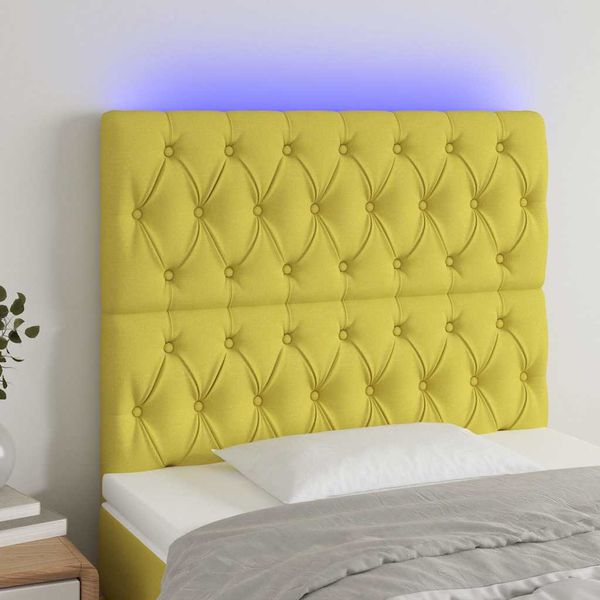 vidaXL Čelo postele s LED zelené 90x7x118/128 cm látka