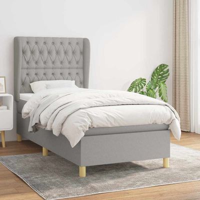 vidaXL Posteľný rám boxsping s matracom bledosivý 90x190 cm látka