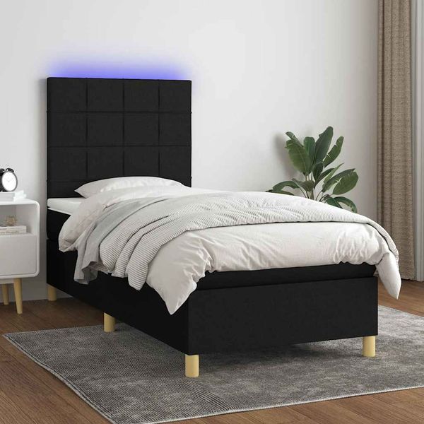 vidaXL Posteľ boxsping s matracom a LED čierna 90x190 cm látka