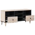 vidaXL TV skrinka Biela 100 x 33,5 x 46 cm Masívne mango drevo