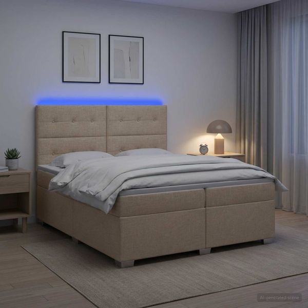 vidaXL Posteľ boxspring s matracom Krémová 200 x 200 cm Látka