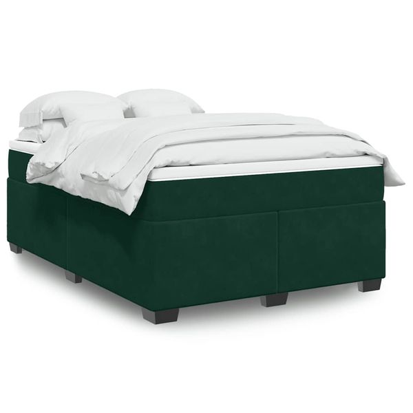 vidaXL Posteľný rám boxsping s matracom tmavozelený 160x200 cm zamat