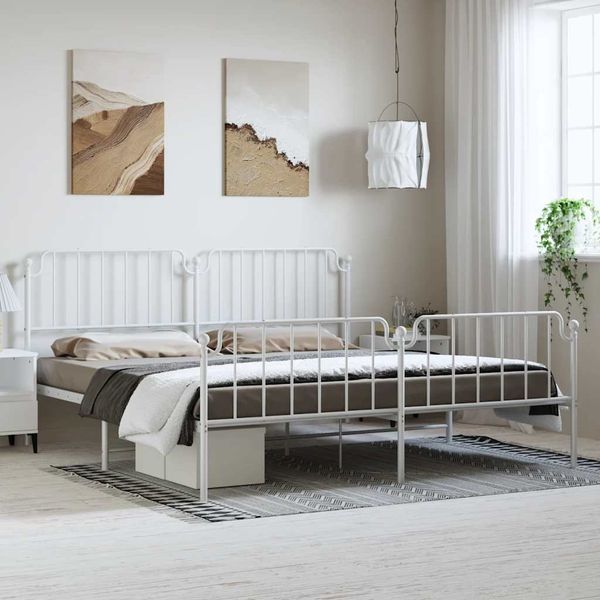 vidaXL Kovový rám postele s predným a zadným čelom biely 193x203 cm