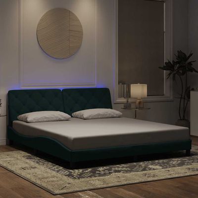 vidaXL Rám postele s LED bez matraca tmavozelený 180x200 cm zamat