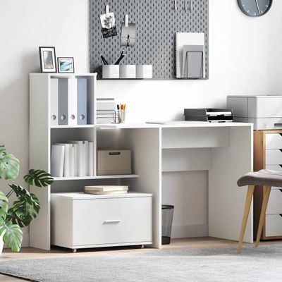 vidaXL Stôl so zásuvkou Biela 131,5 x 50 x 106,5 cm Kompozitné drevo