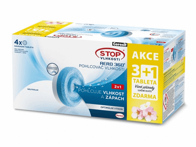 3016423 Ceresit STOP VLHKOSTI AERO 360° náhradné tablety 2v1, 3x neutrálna tableta + 1x lučne kvety