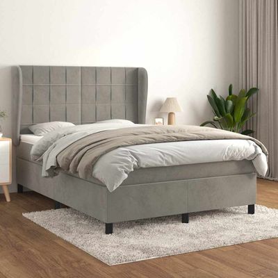 vidaXL Posteľný rám boxsping s matracom bledosivý 140x200 cm zamat