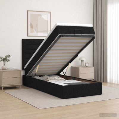 vidaXL Ottoman posteľ s matracom a LED Čierna 100 x 200 cm Látka