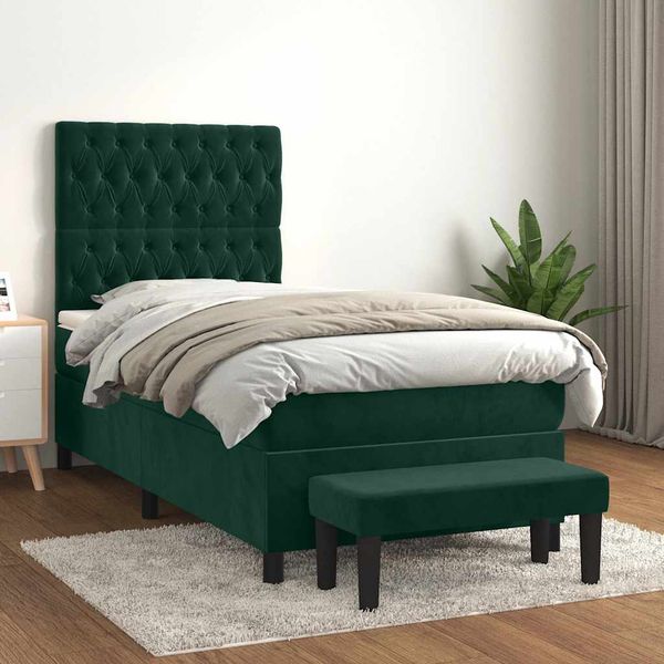 vidaXL Posteľný rám boxsping s matracom tmavozelený 100x200 cm zamat