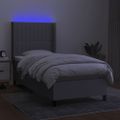 vidaXL Posteľ boxsping s matracom a LED bledosivá 90x190 cm látka