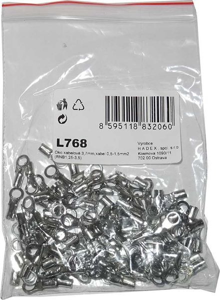 Oko kabelové 3,7mm,kabel 0,5-1,5mm2 (RNB1,25-3,5), balení 100ks