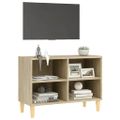 vidaXL TV stolík nohy z masívneho dreva dub sonoma 69,5x30x50 cm