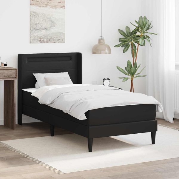 vidaXL Rám postele s LED pásikmi Čierna 90 x 190 cm Umelá koža
