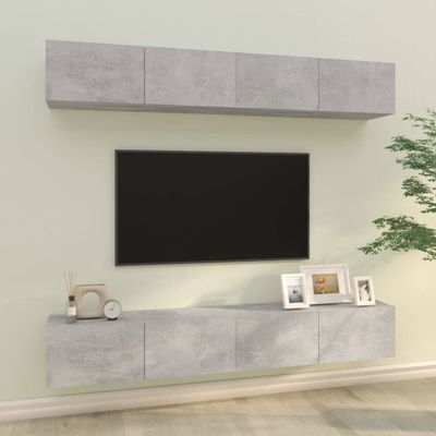 vidaXL Nástenné TV skrinky 4 ks betónové sivé 100x30x30 cm
