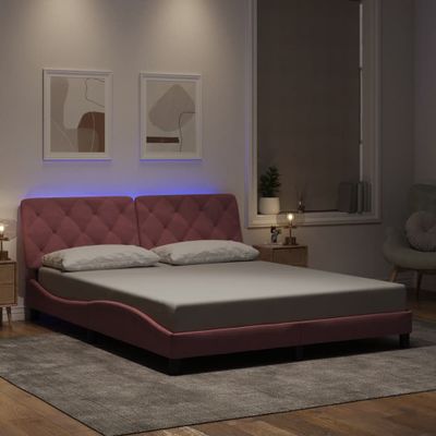 vidaXL Rám postele s LED bez matraca ružový 160x200 cm zamat