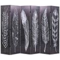 vidaXL Skladací paraván 228x170 cm, potlač s pierkami, čierno-biely