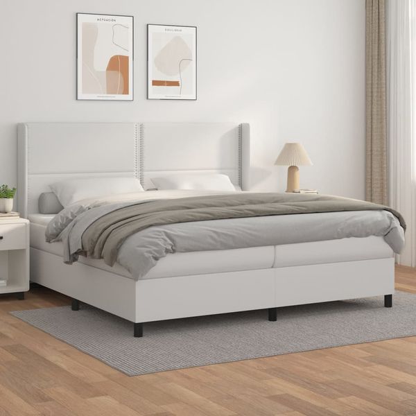 vidaXL Boxspring posteľ s matracom biela 200x200 cm umelá koža