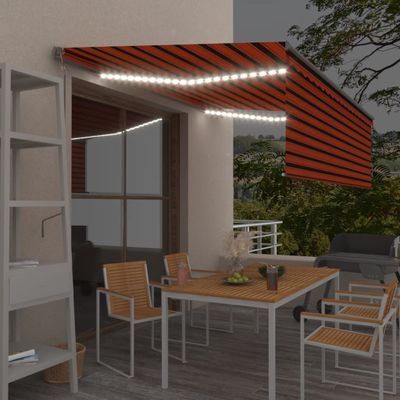 vidaXL Automatická markíza tienidlo&LED&senzor vetra oranžovo-hnedá