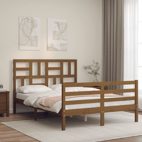 vidaXL Posteľný rám s čelom medovohnedý 120x200 cm masívne drevo