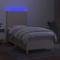 vidaXL Posteľ boxsping s matracom a LED krémová 100x200 cm látka