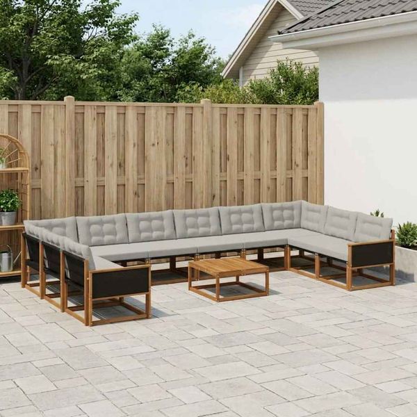 vidaXL Záhradná súprava gaučov s vankúšom 11 pcs Prírodná a svetlosivá